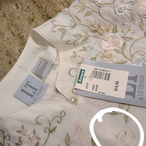 NEW! Vtg Liz Thomas Embroidered Beaded Button Blouse Size Large Short Sleeve - Picture 9 of 12